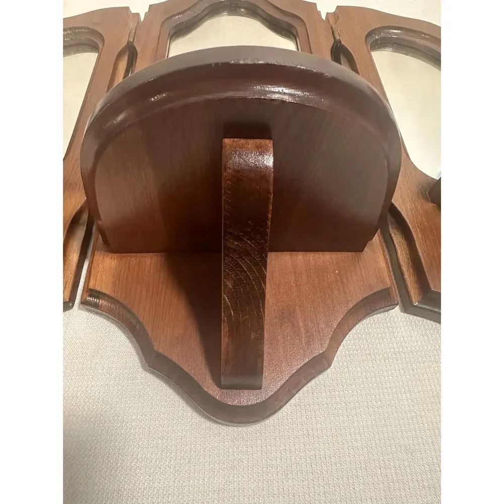 Vintage MCM Tri-fold Handcrafted Wooden Wall Sconce Mirror Candle Holders